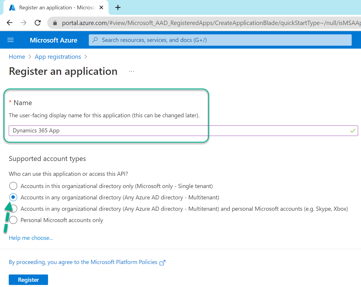 Register an App in Azure Active Directory for Dynamics 365 CE Online